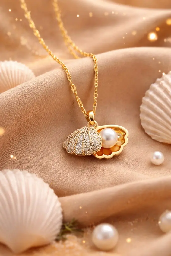 Luxury Pearl Shell Necklace 💎 Elegant Gold Pendant _ Perfect Gift for Women 💖.webp